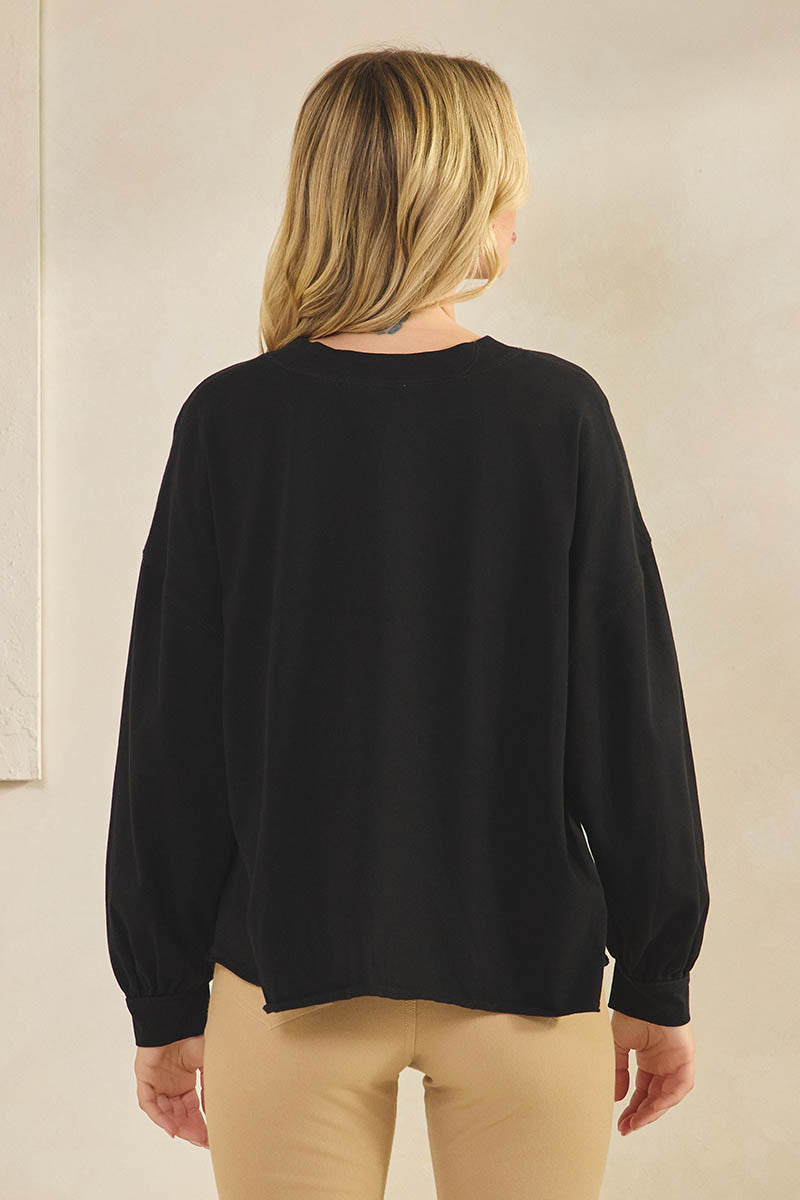 Weekend Flow Relaxed Fit Lightweight Cotton Long Sleeve Top, Black