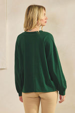 Weekend Flow Relaxed Fit Lightweight Cotton Long Sleeve Top, Forest Green