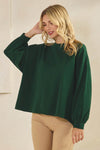 Weekend Flow Relaxed Fit Lightweight Cotton Long Sleeve Top, Forest Green