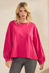 Weekend Flow Relaxed Fit Lightweight Cotton Long Sleeve Top, Fuchsia