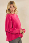 Weekend Flow Relaxed Fit Lightweight Cotton Long Sleeve Top, Fuchsia