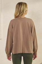 Weekend Flow Relaxed Fit Lightweight Cotton Long Sleeve Top, Light Mocha