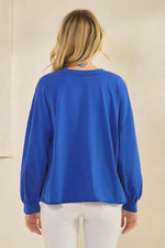 Weekend Flow Relaxed Fit Lightweight Cotton Long Sleeve Top, Royal Blue