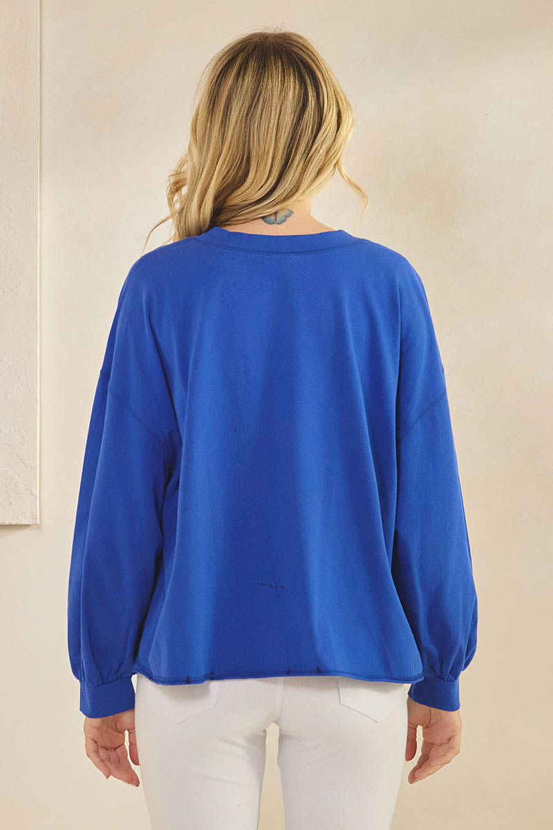 Weekend Flow Relaxed Fit Lightweight Cotton Long Sleeve Top, Royal Blue