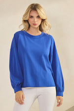 Weekend Flow Relaxed Fit Lightweight Cotton Long Sleeve Top, Royal Blue