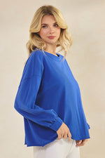 Weekend Flow Relaxed Fit Lightweight Cotton Long Sleeve Top, Royal Blue