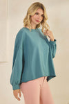Weekend Flow Relaxed Fit Lightweight Cotton Long Sleeve Top, Retro Blue