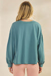 Weekend Flow Relaxed Fit Lightweight Cotton Long Sleeve Top, Retro Blue