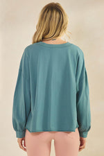 Weekend Flow Relaxed Fit Lightweight Cotton Long Sleeve Top, Retro Blue