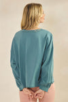 Weekend Flow Relaxed Fit Lightweight Cotton Long Sleeve Top, Retro Blue