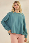 Weekend Flow Relaxed Fit Lightweight Cotton Long Sleeve Top, Retro Blue