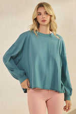 Weekend Flow Relaxed Fit Lightweight Cotton Long Sleeve Top, Retro Blue