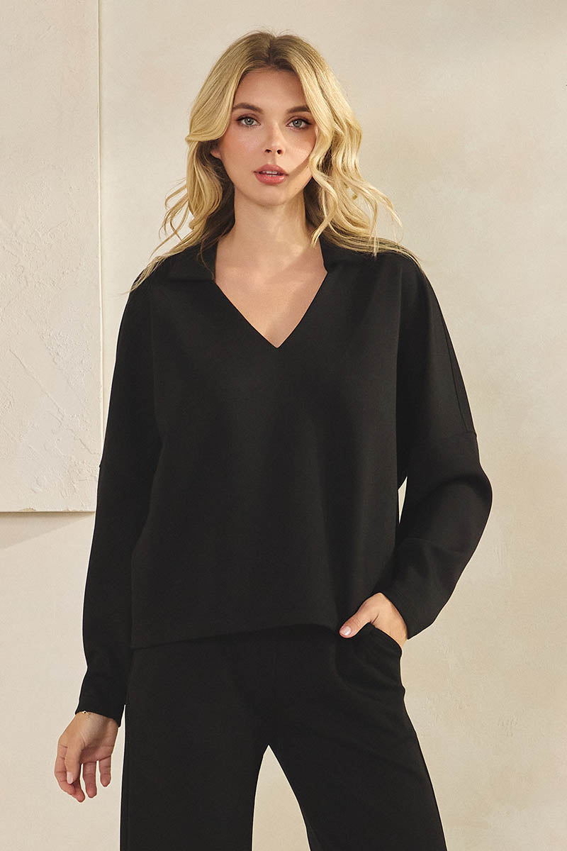 Plus Size Comfort Drape Collared V Neck Top