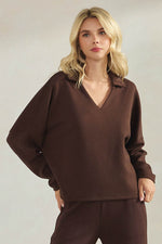 Plus Size Comfort Drape Collared V Neck Top