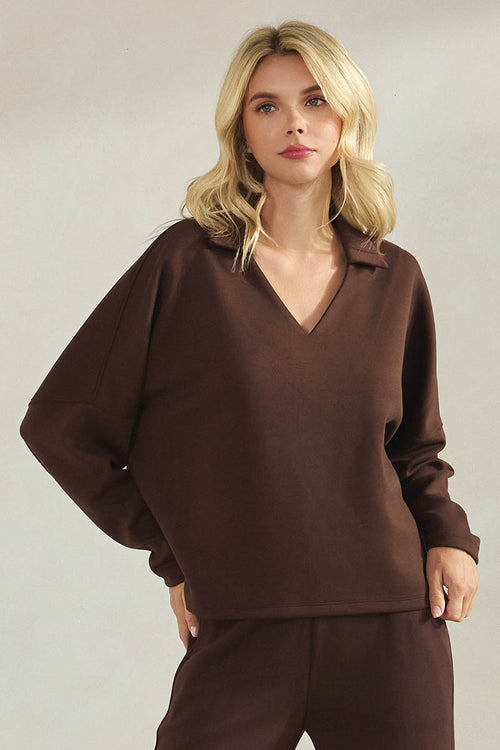 Plus Size Comfort Drape Collared V Neck Top