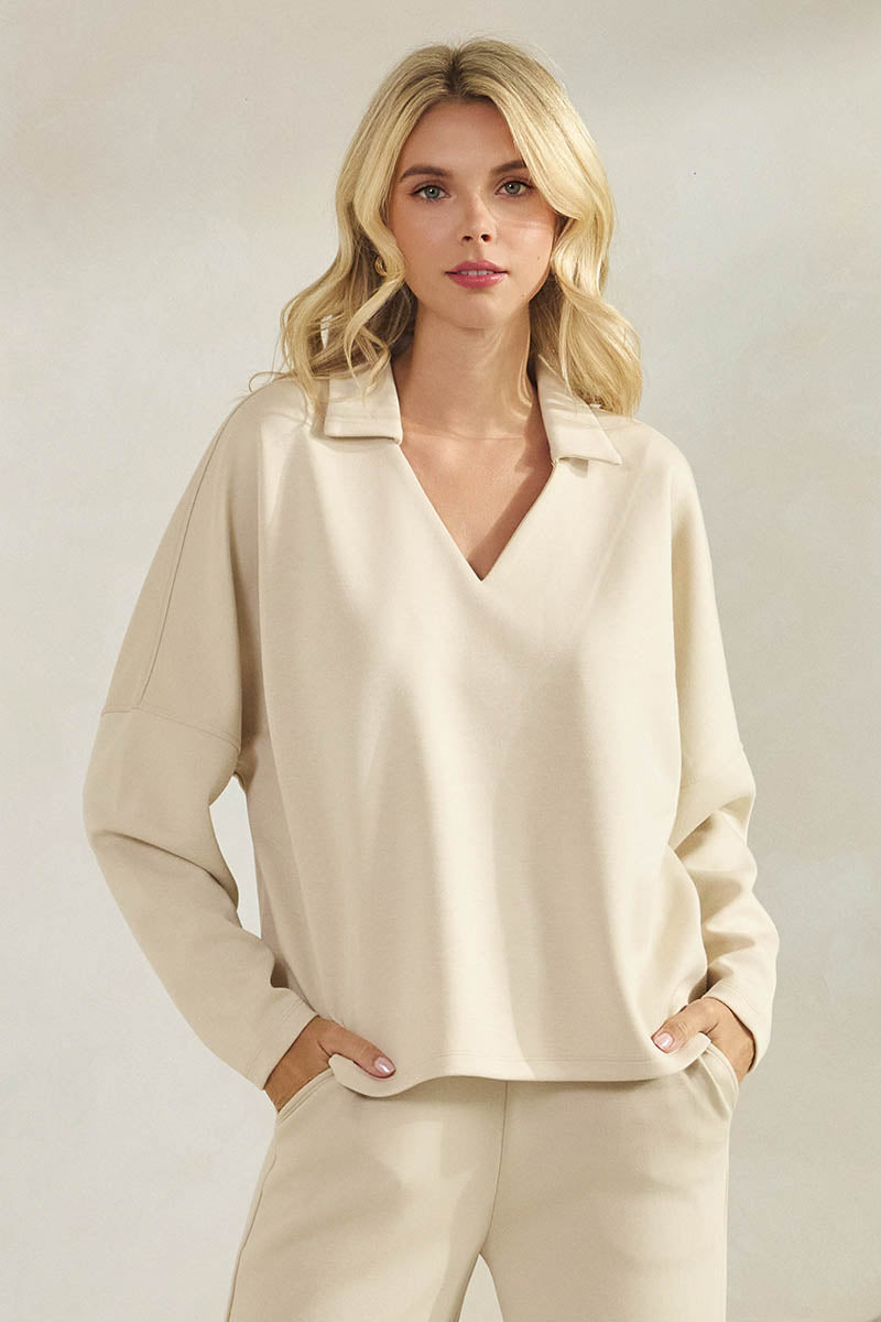 Plus Size Comfort Drape Collared V Neck Top