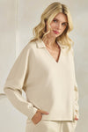 Plus Size Comfort Drape Collared V Neck Top
