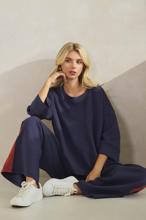 Comfort Drape Two Tone Wide Leg Pants