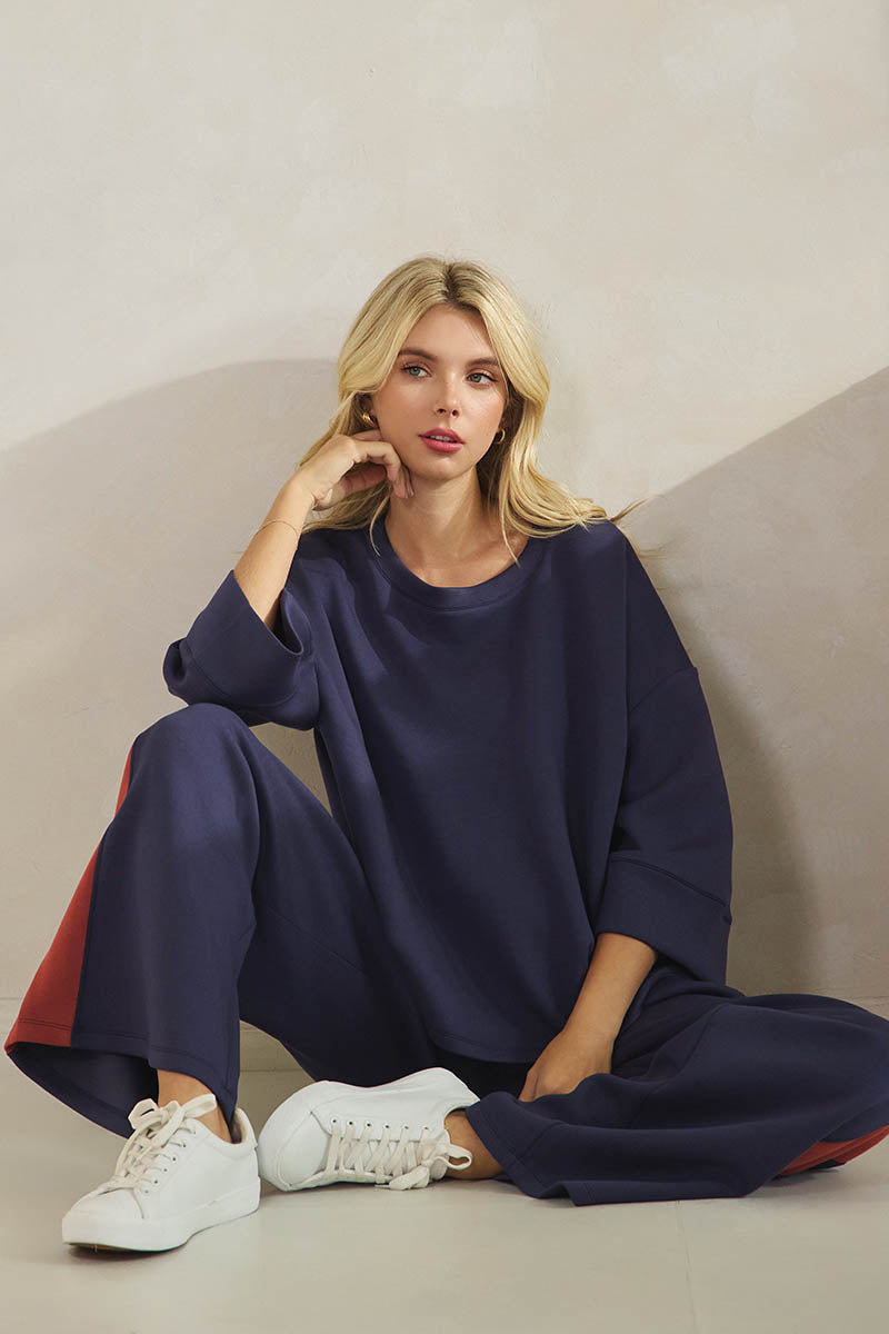 Comfort Drape Two Tone Wide Leg Pants