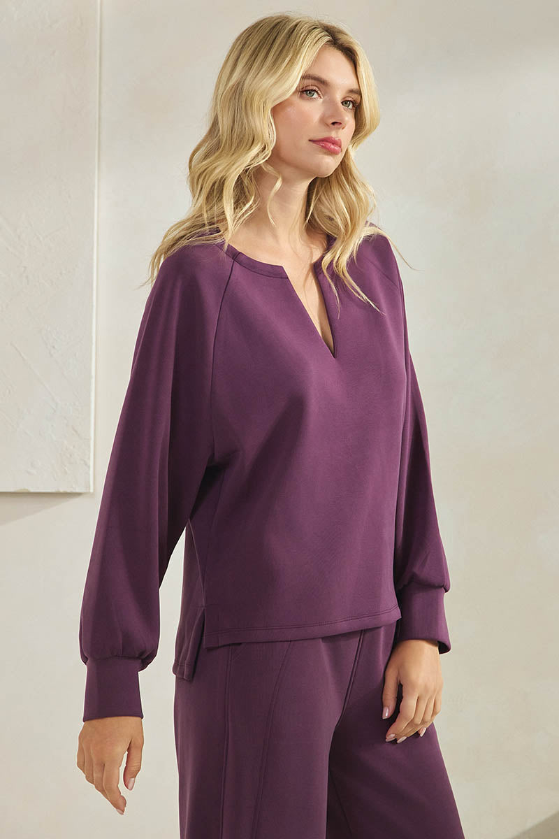 Comfort Drape Raglan Split V Top