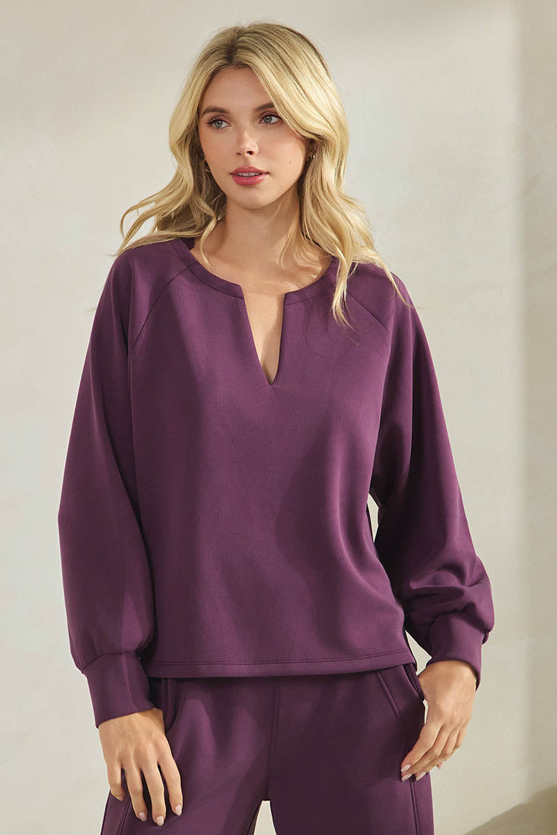 Comfort Drape Raglan Split V Top