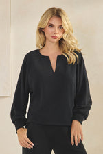 Plus Size Comfort Drape Raglan Split V Top