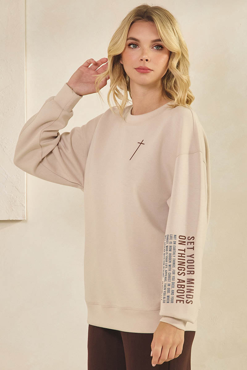 Set Your Mind Faith Long Sleeve Pullover Sweatshirt
