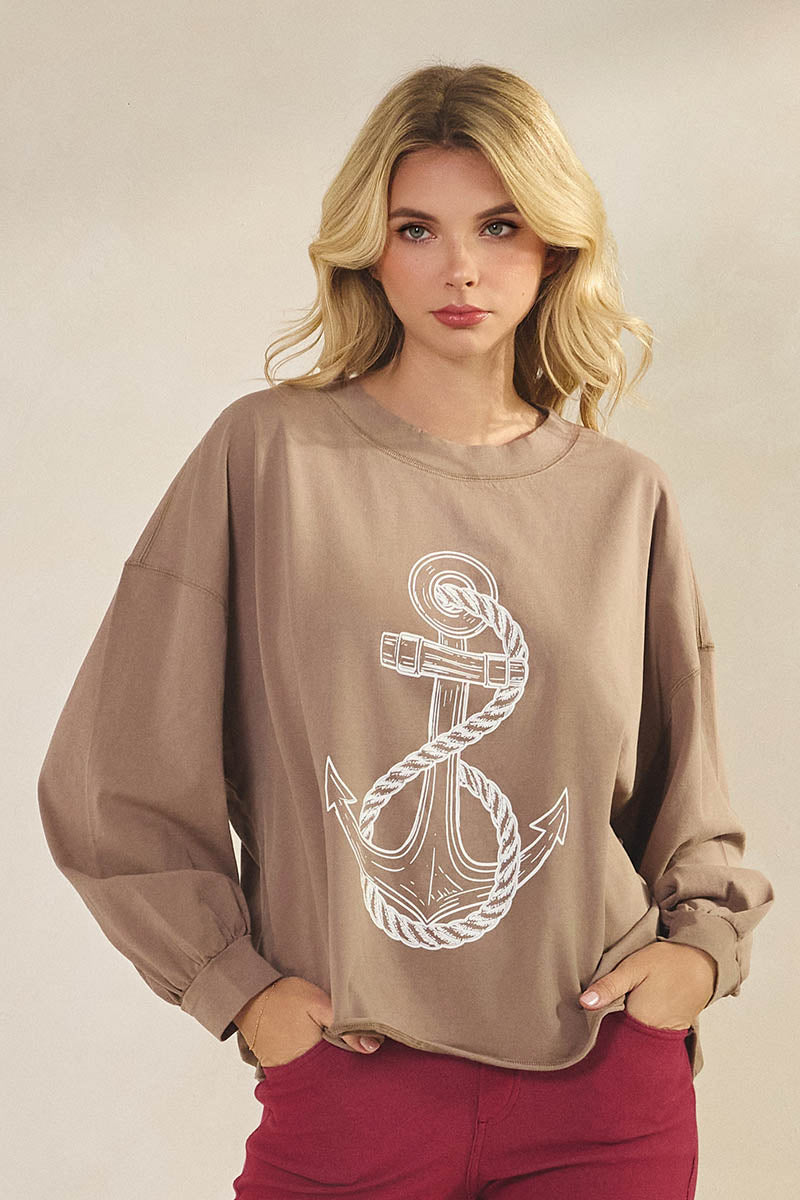 Plus Size Weekend Flow Art Print Cotton Top