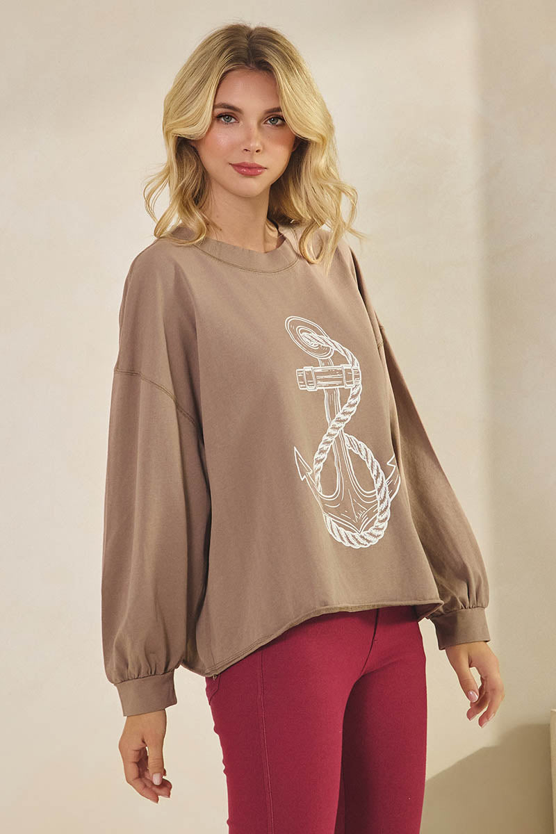 Plus Size Weekend Flow Art Print Cotton Top