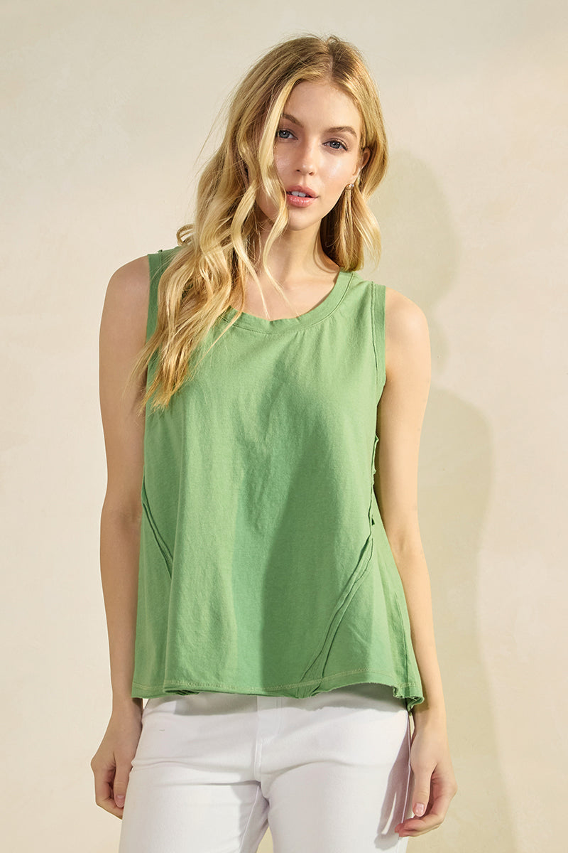 Green Tea Women’s Rebel Raw Edge Oversized Tank Top