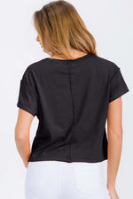 Black Women’s Short Sleeved Rebel Raw Edge Oversized Short Tee, Available in Small to Large