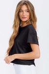 Black Women’s Short Sleeved Rebel Raw Edge Oversized Short Tee, Available in Small to Large