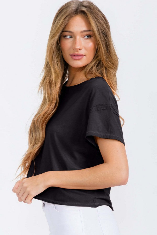 Black Women’s Short Sleeved Rebel Raw Edge Oversized Short Tee, Available in Small to Large