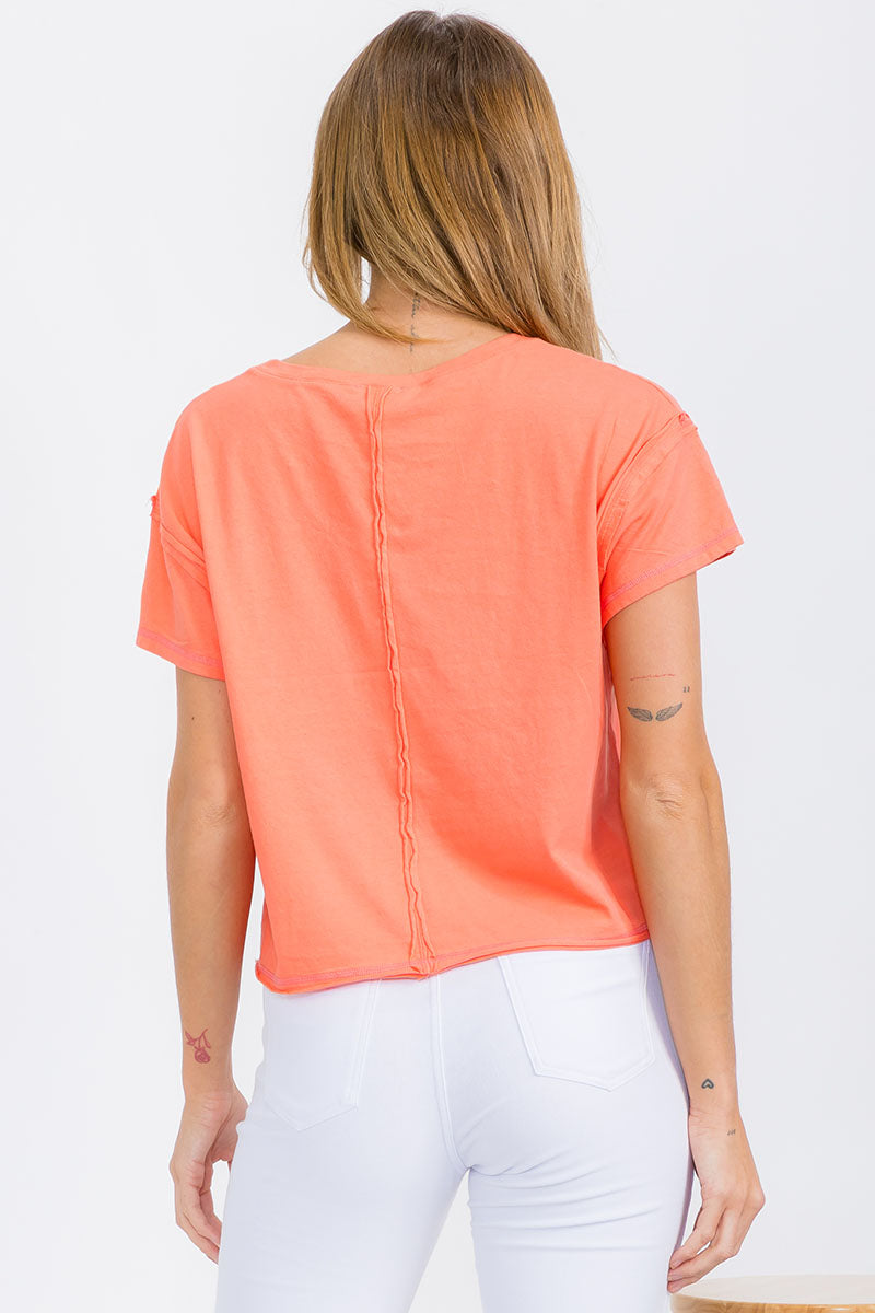 Coral Women’s Short Sleeved Rebel Raw Edge Oversized Short Tee, Available in Small to Large