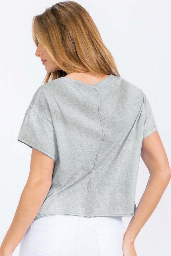 Heather Grey Women’s Short Sleeved Rebel Raw Edge Oversized Short Tee, Available in Small to Large