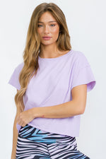 Lavender Women’s Short Sleeved Rebel Raw Edge Oversized Short Tee, Available in Small to Large