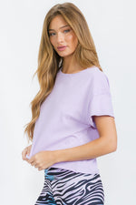 Lavender Women’s Short Sleeved Rebel Raw Edge Oversized Short Tee, Available in Small to Large