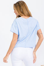 Light Blue Women’s Short Sleeved Rebel Raw Edge Oversized Short Tee, Available in Small to Large