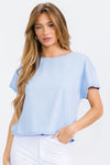 Light Blue Women’s Short Sleeved Rebel Raw Edge Oversized Short Tee, Available in Small to Large