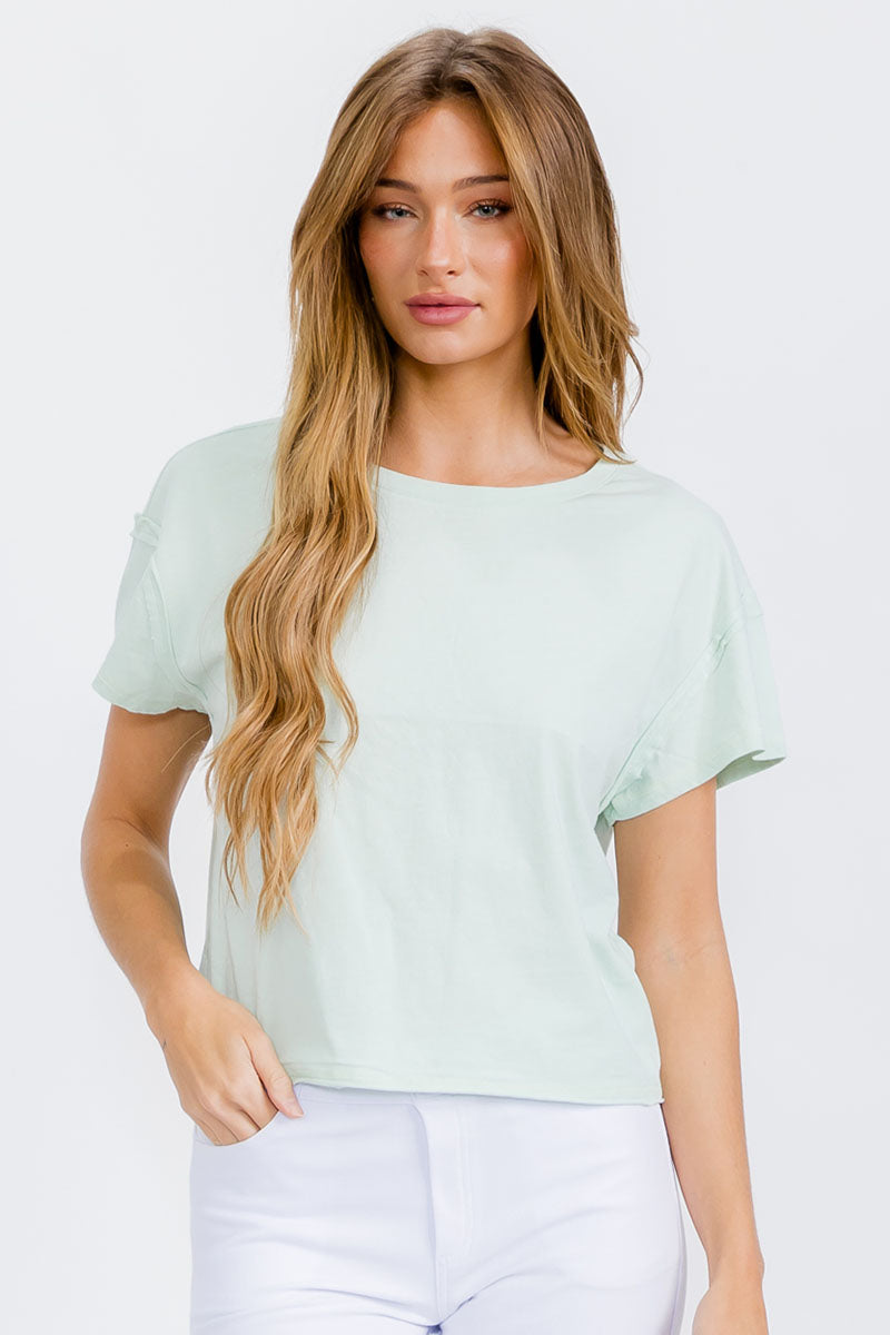 Lime Cream Women’s Short Sleeved Rebel Raw Edge Oversized Short Tee, Available in Small to Large