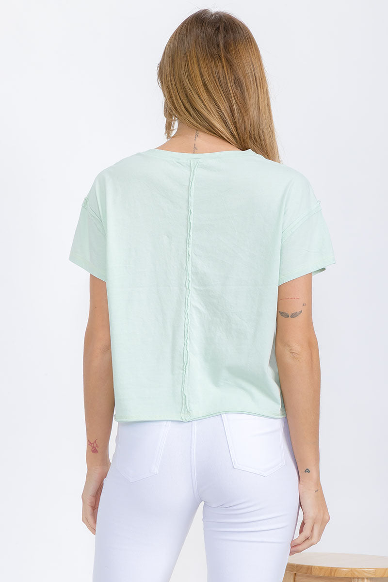 Lime Cream Women’s Short Sleeved Rebel Raw Edge Oversized Short Tee, Available in Small to Large