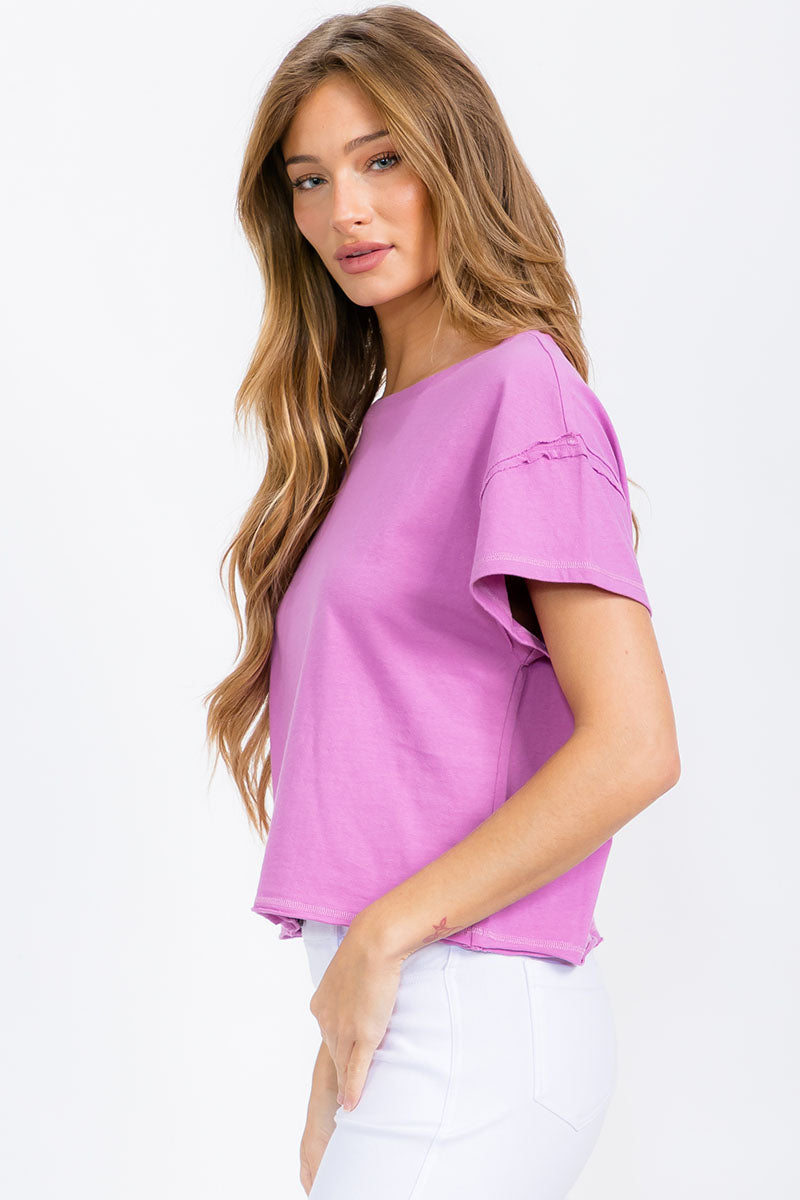 Orchid Women’s Short Sleeved Rebel Raw Edge Oversized Short Tee, Available in Small to Large