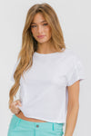 White Women’s Short Sleeved Rebel Raw Edge Oversized Short Tee, Available in Small to Large