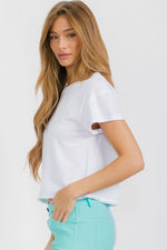 White Women’s Short Sleeved Rebel Raw Edge Oversized Short Tee, Available in Small to Large