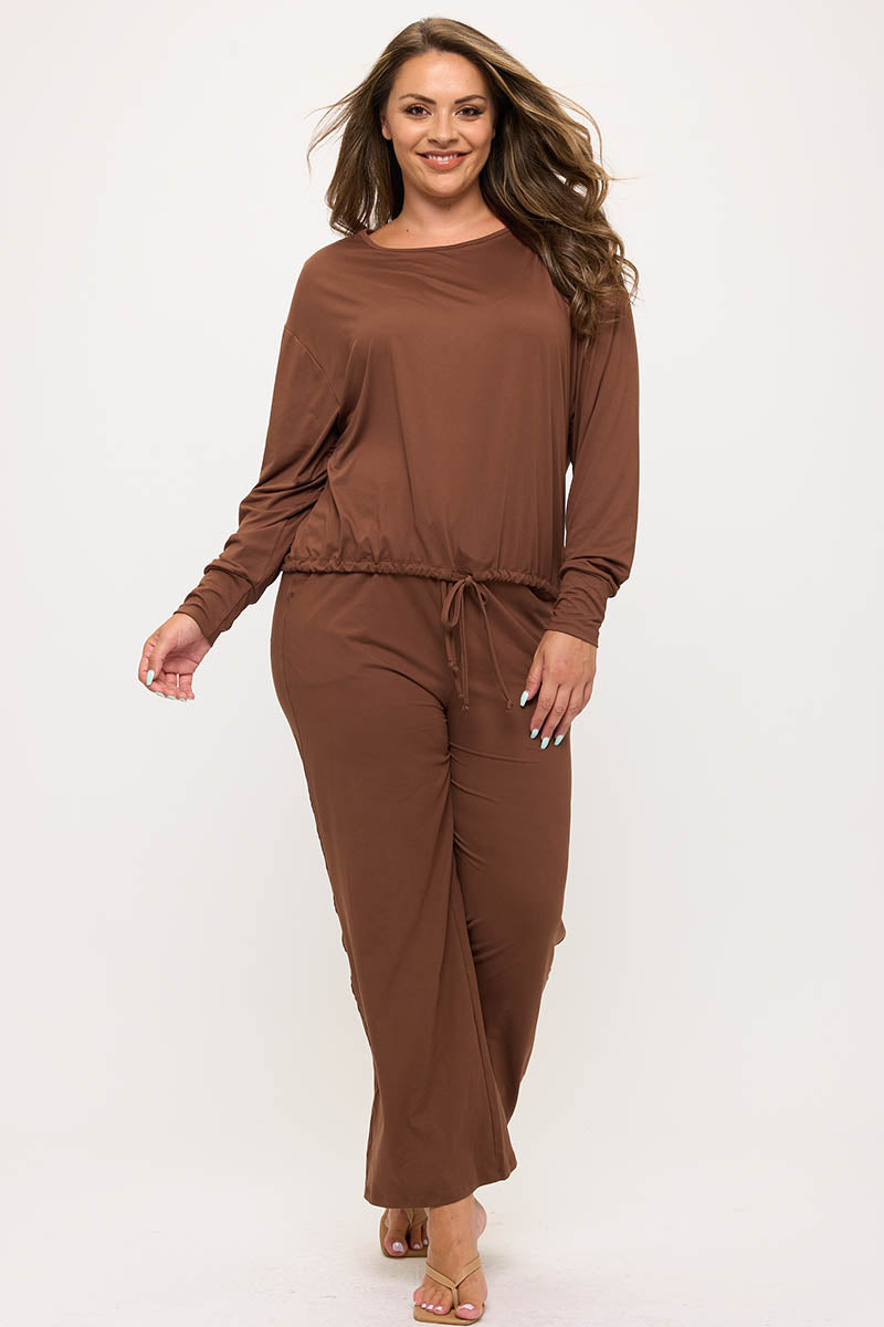 Women’s Relaxed Fit Tie Hem Long Sleeve Top and Loose Fit Pants
