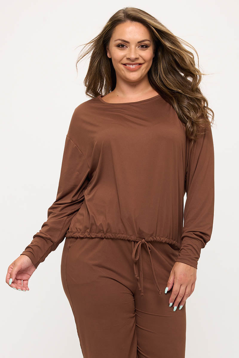 Women’s Relaxed Fit Tie Hem Long Sleeve Top 