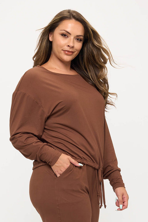 Women’s Relaxed Fit Tie Hem Long Sleeve Top 