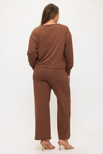 Women’s Relaxed Fit Tie Hem Long Sleeve Top and Loose Fit Pants