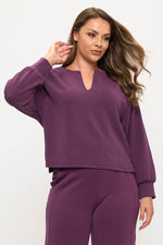 Plus Size Comfort Drape Raglan Split V Top