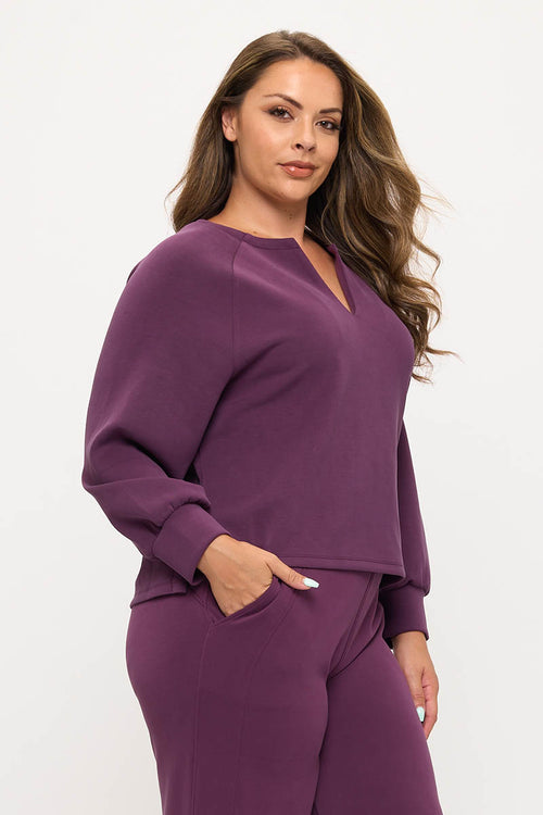 Plus Size Comfort Drape Raglan Split V Top